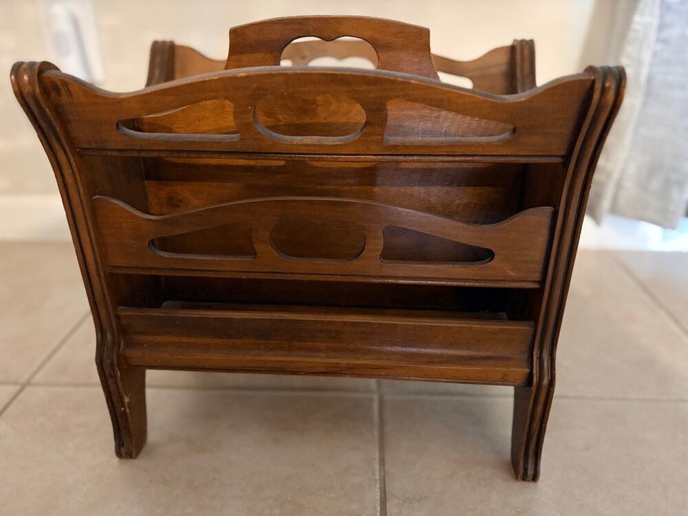 Vintage Mahogany Wood Magazine Rack Butler Style Book Newspaper Holder